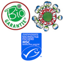Logos: Bio-Garantie, Umweltzeichen, MSC